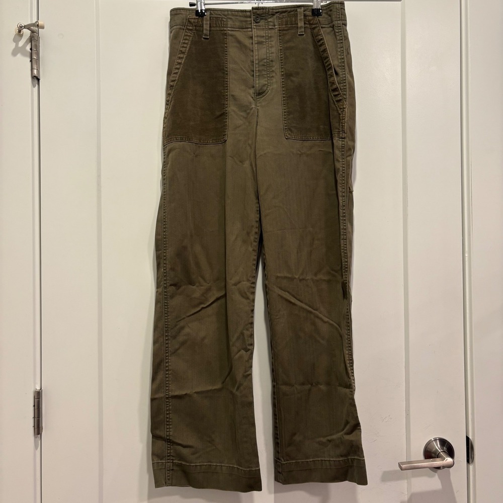Gap For Good Womens 4 Boyfriend Chinos Olive Green Herringbone Corduroy Pockets